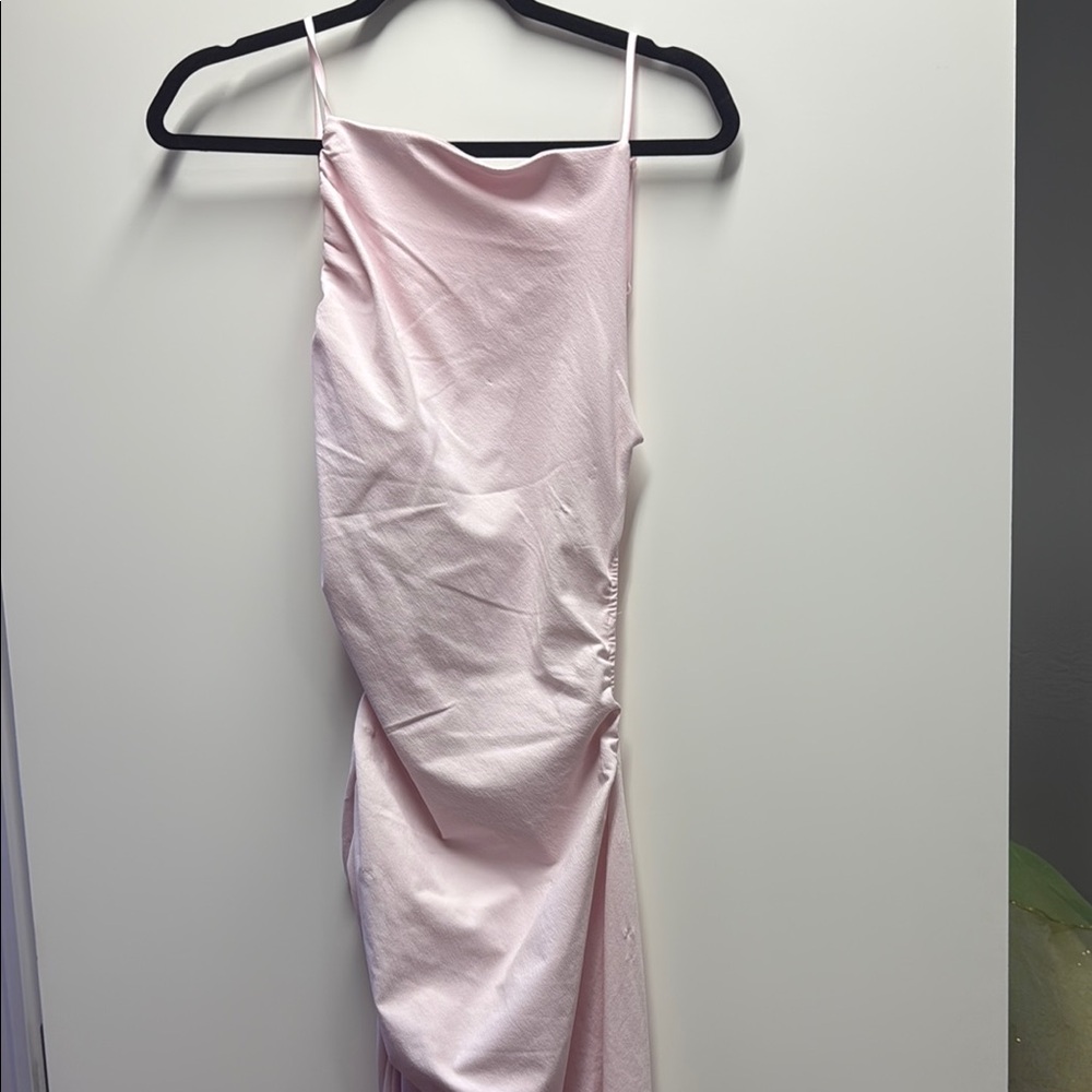 Zara Pink Asymmetrical Ruched Slip Dress